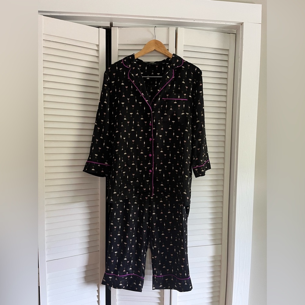 Ann Taylor Black Pajama Set with Purple Trim